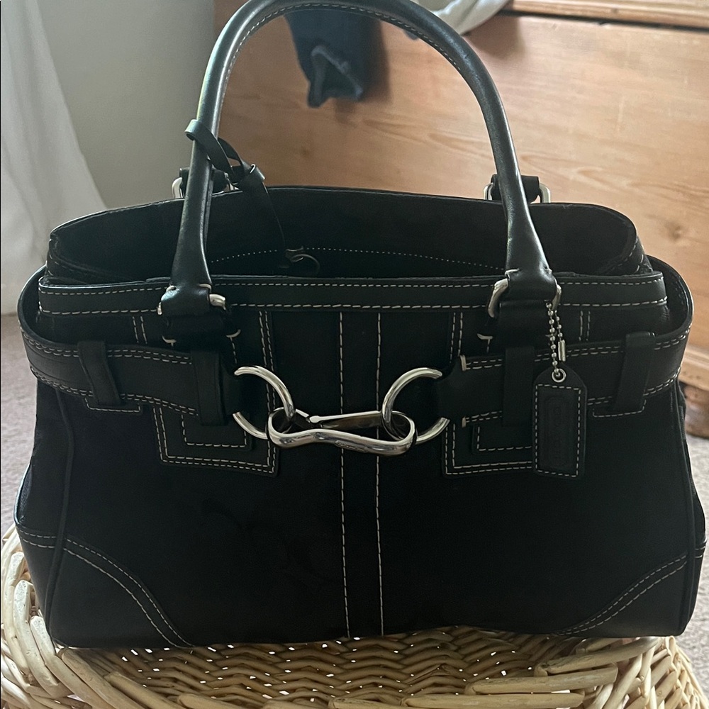 Coach Black Satchel with Silver Accents